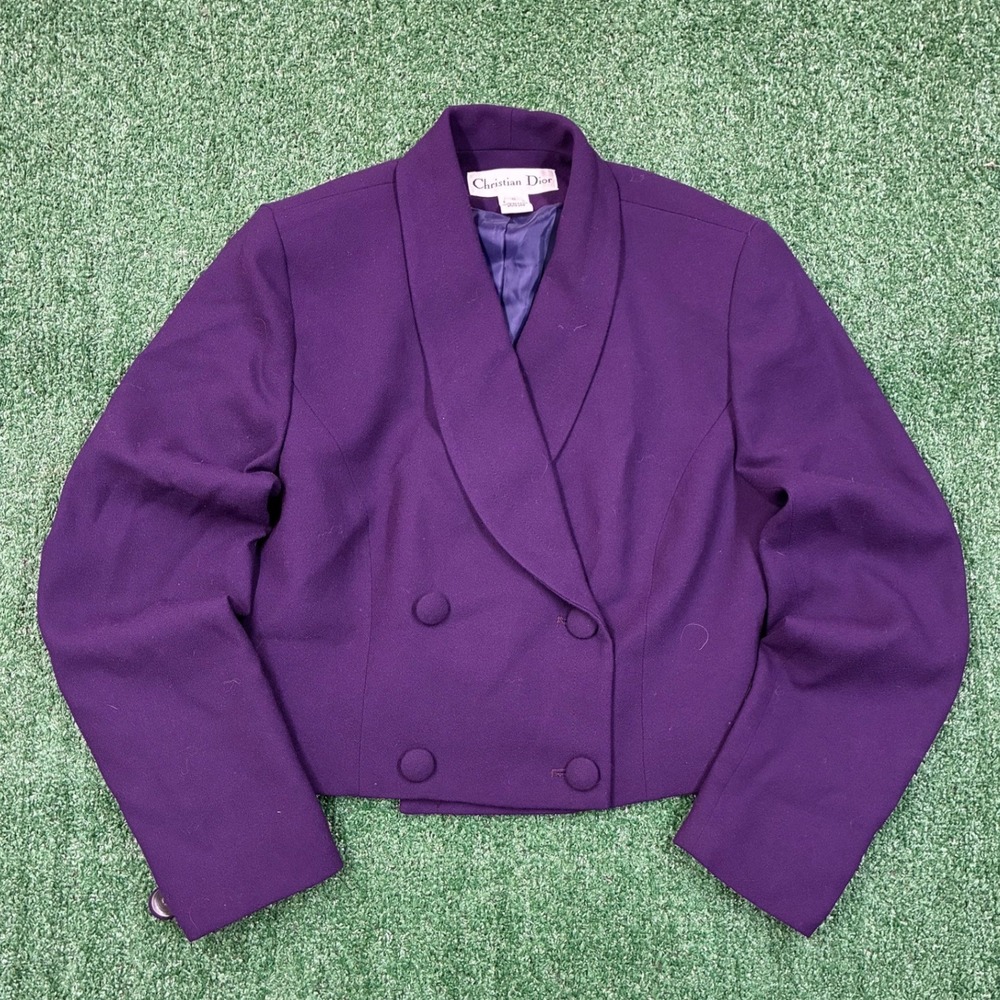Vintage Christian Dior Women Plum Purple Worsted Wool Jacket Blazer